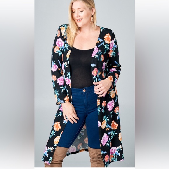 Emerald Black Floral Women's Cardigan - Picture 1 of 2